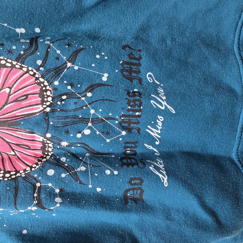 Blue and Pink Crew Neck Sweater with Butterfly Design